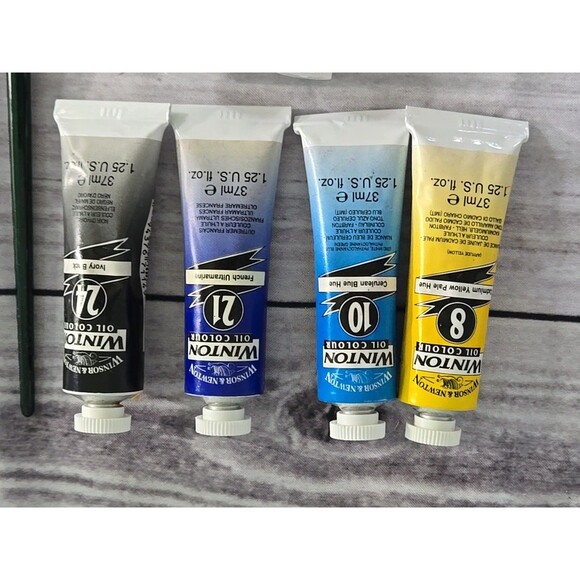 Vintage Lots of 6 Winsor & Newton Artist Oil Paints Smear Tool Incl 2 #6 Brushs - Picture 4 of 10